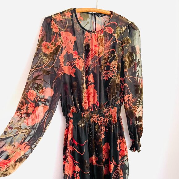 Zara Woman Burnt Velvet Sheer Midi Dress - M - Picture 3 of 6